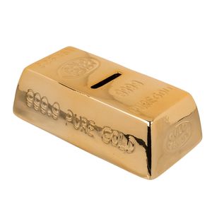 Spaarpot Goudstaaf - keramiek - 16 x 8 x 5 cm - goud - met sleutel