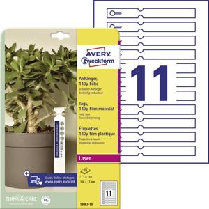 Avery-Zweckform T3007-10 Labels met lus 160 x 17 mm Polyester Wit 110 stuk(s) Niet hechtend Laser (kleur), Laser (zwart/wit)