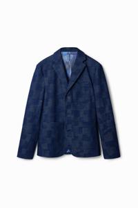 Geruite denim blazer - BLUE - XL