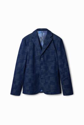 Geruite denim blazer - BLUE - M