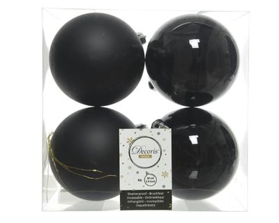 Kerstballen plastic glans-mat dia 10 cm zwart - Decoris