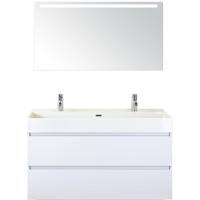 Maxx XL Badmeubelset 120 cm - Wit Hoogglans - Wastafel Kube Enkel 2 Kraangaten met Sence Spiegel