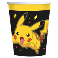 Pokemon themafeest drinkbekers - 8x - zwart/geel - karton - 237 ml   -