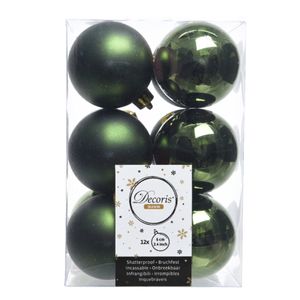 12x Donkergroene kerstballen 6 cm kunststof mat/glans