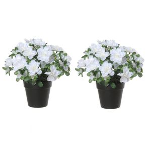 Azalea Kunstbloemen - 2 stuks - in pot - wit - H28 cm