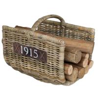Haardmand - bruin - L40 x B50 x H40 cm - rotan - gevlochten riet - haardhout opslag mand