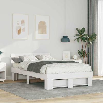 Bedframe met hoofdeinde Wit 140 x 190 cm Massief grenenhout