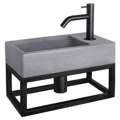 Differnz Force fonteinset beton donkergrijs - kraan gebogen - met handdoekrek - 40 x 22 x 9 cm - mat zwart