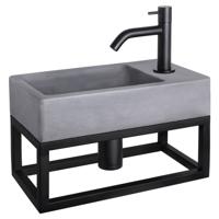 Differnz Force fonteinset beton donkergrijs - kraan gebogen - met handdoekrek - 40 x 22 x 9 cm - mat zwart