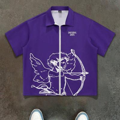 Bon&Bon Streetrush Men's Angel Graphic Zipper Shirt - Black Streetwear Purple / XL