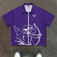 Bon&Bon Streetrush Men's Angel Graphic Zipper Shirt - Black Streetwear Purple / XL