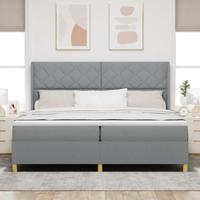 Boxspringbed met matras en LED stof lichtgrijs 200x200 cm