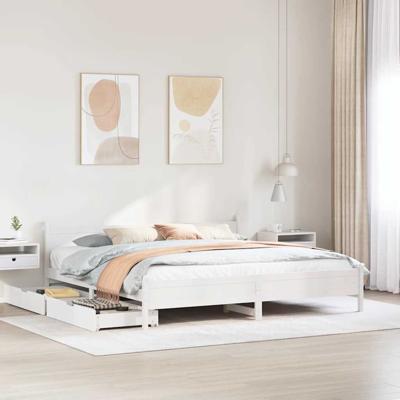 Bedframe zonder matras massief grenenhout wit 200x200 cm