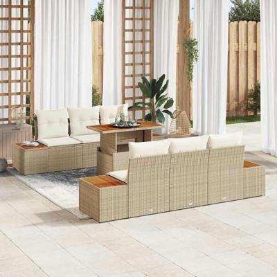 7-delige tuinsofa set met kussens in beige poly rattan
