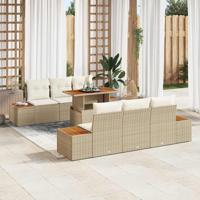 7-delige tuinsofa set met kussens in beige poly rattan