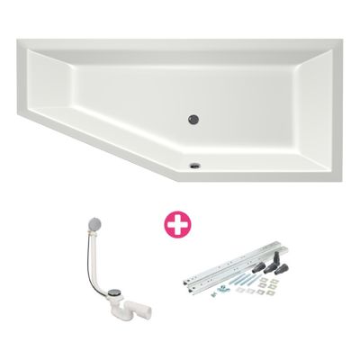 Ruimtebesparend bad Xenz Society compact | Rechts | 180x80 cm | Incl.Badafvoer | Met overloop | Acryl | Mat wit