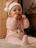 Babypyjama meisje Kerst met muts van fluweel lichtroze - thumbnail