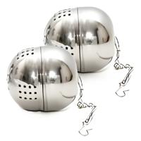 Theefilter bal / thee- 2x -ei - RVS - zilver - D4 cm - theezeef - voor losse thee of kruiden - thumbnail