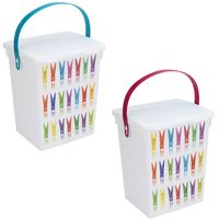 2x Wasknijper bewaarboxen roze en turquoise hengsel 5 liter 23 x 18 cm - knijperszakken