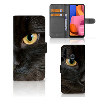 Samsung Galaxy A20s Telefoonhoesje met Pasjes Zwarte Kat - thumbnail