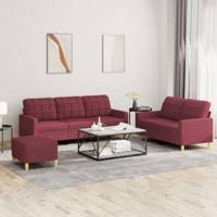 3-delige Loungeset met kussens stof wijnrood