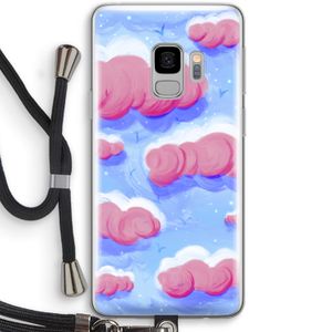 Roze wolken met vogels: Samsung Galaxy S9 Transparant Hoesje met koord