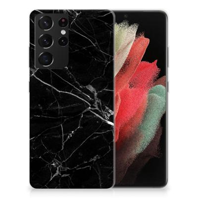 Samsung Galaxy S21 Ultra | TPU | Siliconen hoesje | Marmer Zwart - Origineel Cadeau Vader
