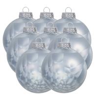 Luxe kerstballen - 8x stuks - 8 cm - wit/grijs - glas - ice finish - kerstversiering - thumbnail