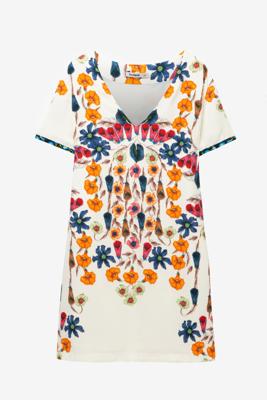 Recht model jurk met bloemen Cork - WHITE - 44