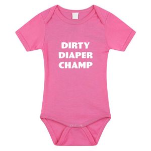 Dirty Diaper Champ tekst rompertje roze baby 92 (18-24 maanden)  -