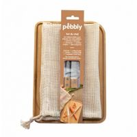 Pebbly - Snijplank inclusief schilmesje, dunschiller en bewaarzak, Bamboe, 28 x 20 cm - Pebbly - thumbnail
