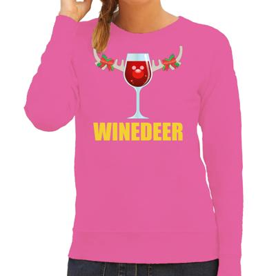 Foute kersttrui - sweater - roze - wijn - Winedeer - voor dames - kersttruien - Funny - Drank Foute kersttrui - sweater - roze - wijn - Winedeer - voor dames - kersttruien - Funny - Drank