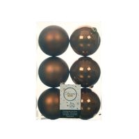 6x stuks kunststof kerstballen kaneel bruin 8 cm glans/mat