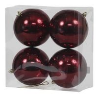 4x Kunststof kerstballen glanzend bordeaux rood 12 cm kerstboom versiering/decoratie - Kerstbal - thumbnail