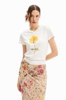 T-shirt met bloemenillustratie - WHITE - XS