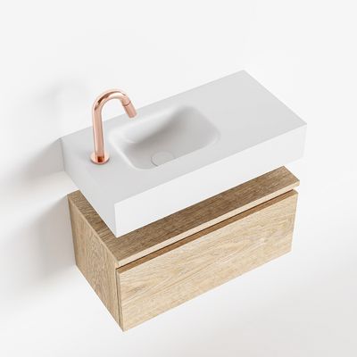 Toiletmeubel Mondiaz Andor | 60 cm | Meubelkleur Washed oak | Lex vrijhangend wastafel Talc Links | 1 kraangat