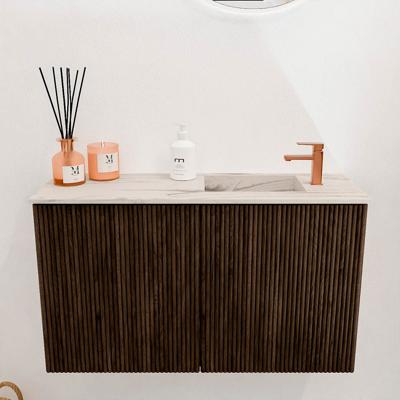 Toiletmeubel Mondiaz Joya Dlux | 70 cm | Meubelkleur Walnut | Faye wastafel Nata Wasbak Rechts | 1 kraangat Toiletmeubel Mondiaz Joya Dlux | 70 cm | Meubelkleur Walnut | Faye wastafel Nata Wasbak Rechts | 1 kraangat