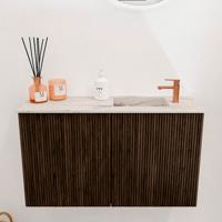 Toiletmeubel Mondiaz Joya Dlux | 70 cm | Meubelkleur Walnut | Faye wastafel Nata Wasbak Rechts | 1 kraangat Toiletmeubel Mondiaz Joya Dlux | 70 cm | Meubelkleur Walnut | Faye wastafel Nata Wasbak Rechts | 1 kraangat