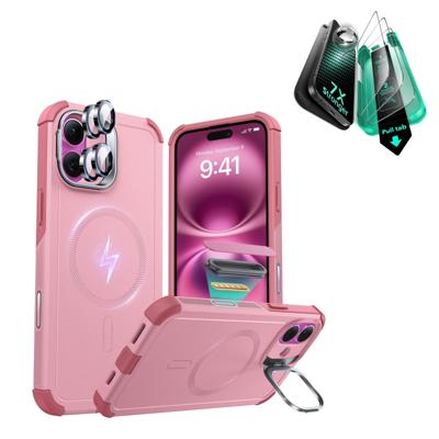 iPhone 16 Cyber Tough Magnetic Case Protection Bundle (Camera Control, Stash Stand) - Pink