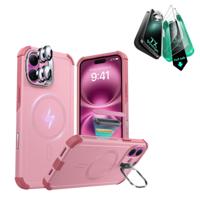 iPhone 16 Cyber Tough Magnetic Case Protection Bundle (Camera Control, Stash Stand) - Pink
