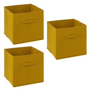 Opbergmand/kastmandje - 3x - Mosterdgeel - 31 x 31 x 31 cm - 29 liter - Vakkenkast manden - Stof