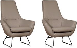 Set van 2 Taupe leren moderne fauteuils Trust - staal zwart - Toledo Leer Khaki (taupe leer)