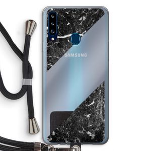 Zwart marmer: Samsung Galaxy A20s Transparant Hoesje met koord