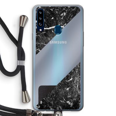 Zwart marmer: Samsung Galaxy A20s Transparant Hoesje met koord