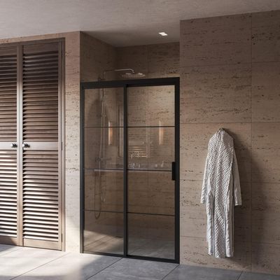 Douchedeur BWS Black Edition Frame Softclose Links met Schuifdeur 200 cm Helder Glas Zwart (alle maten)