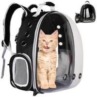Purlov Transport rugzak voor katten - 41 x 35 x 24 cm - zwart/transparant - draagtas voor huisdieren