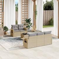 6-delige Loungeset met kussens poly rattan beige