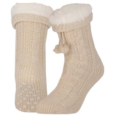Apollo Huissloffen - dames - gebreid - slofsokken - creme - one size maat 36/41 - fleece