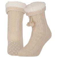 Apollo Huissloffen - dames - gebreid - slofsokken - creme - one size maat 36/41 - fleece Apollo Huissloffen - dames - gebreid - slofsokken - creme - one size maat 36/41 - fleece