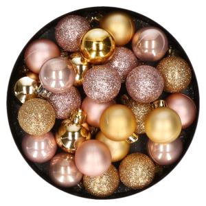 Kleine kerstballen - 28x st - goud/lichtroze - D3 cm - kunststof - kerstversiering